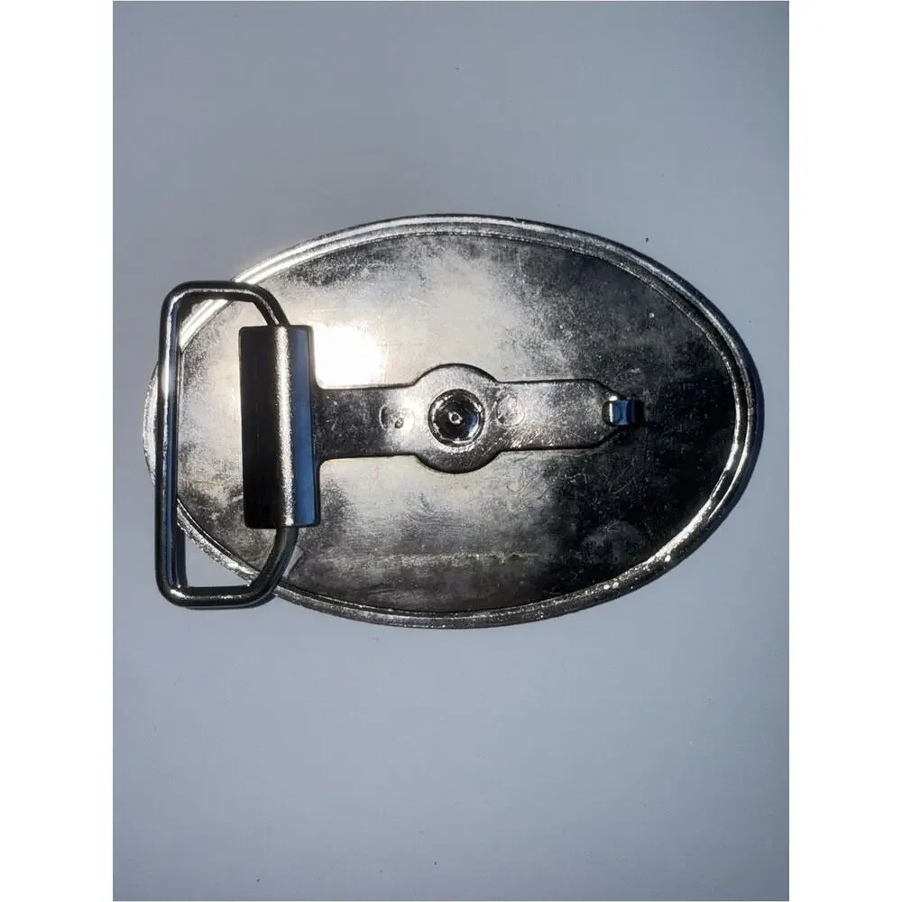 VINTAGE Western Horse & Rider Oval Belt Buckle - Shiny Black